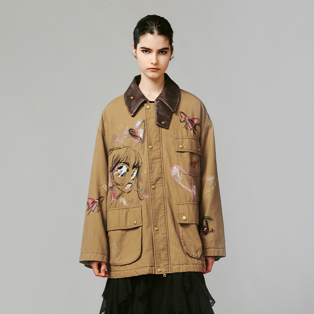 UOOYAA2024冬季新款「天真的岁月」系列涂鸦美少女Barbour夹克7172