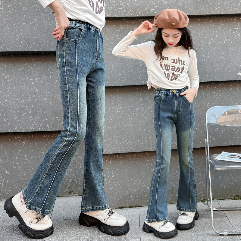 女童喇叭裤春秋新款中大童洋气牛仔微喇裤外穿儿童春季休闲长裤子