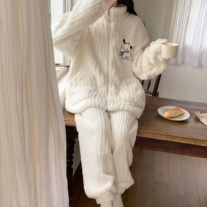 珊瑚绒睡衣女秋冬季加绒加厚长袖卡通可爱冬天家居服学生宽松韩版
