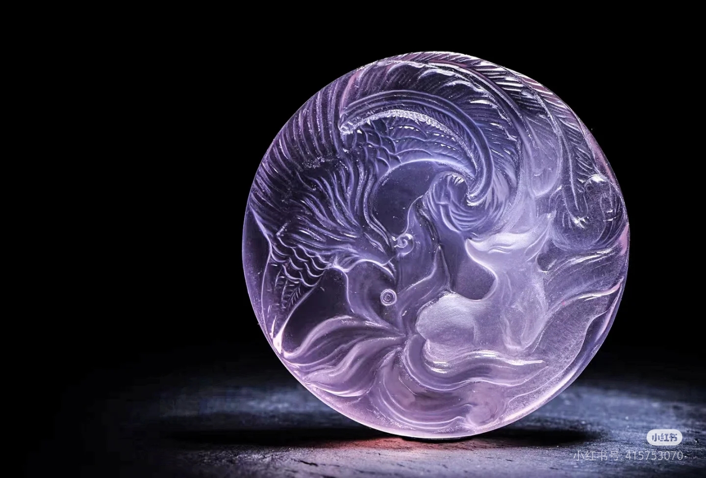 凤凰与九尾狐天然粉水晶吊坠男女款手工雕刻