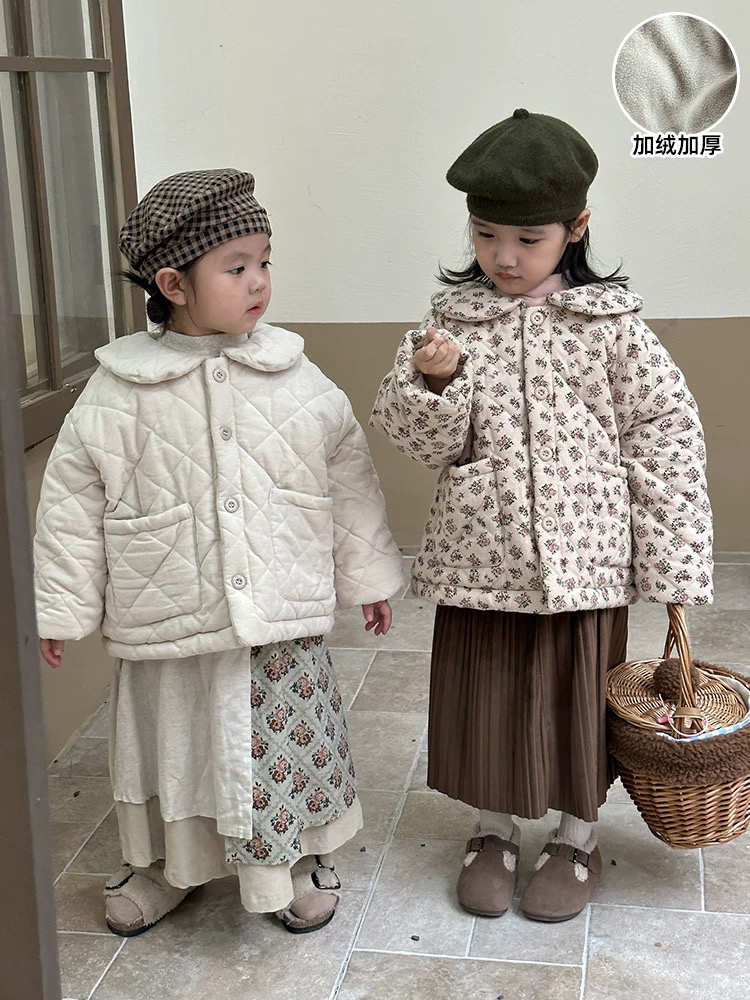 秋冬新款外套女童森系百搭加绒棉服