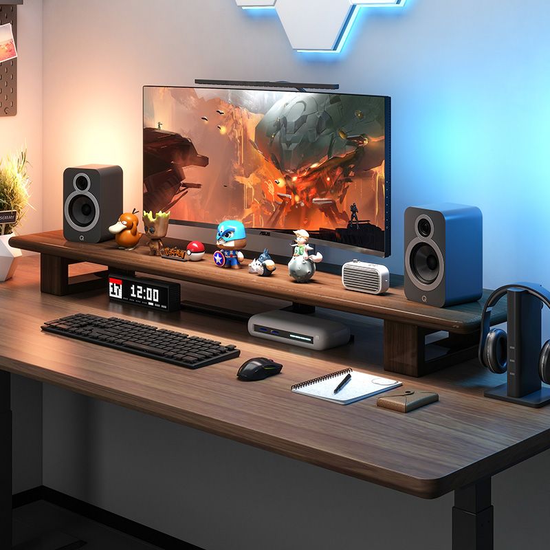 办公室实木简约电脑显示器增高架办公桌面搁板电竞置物架收纳托架