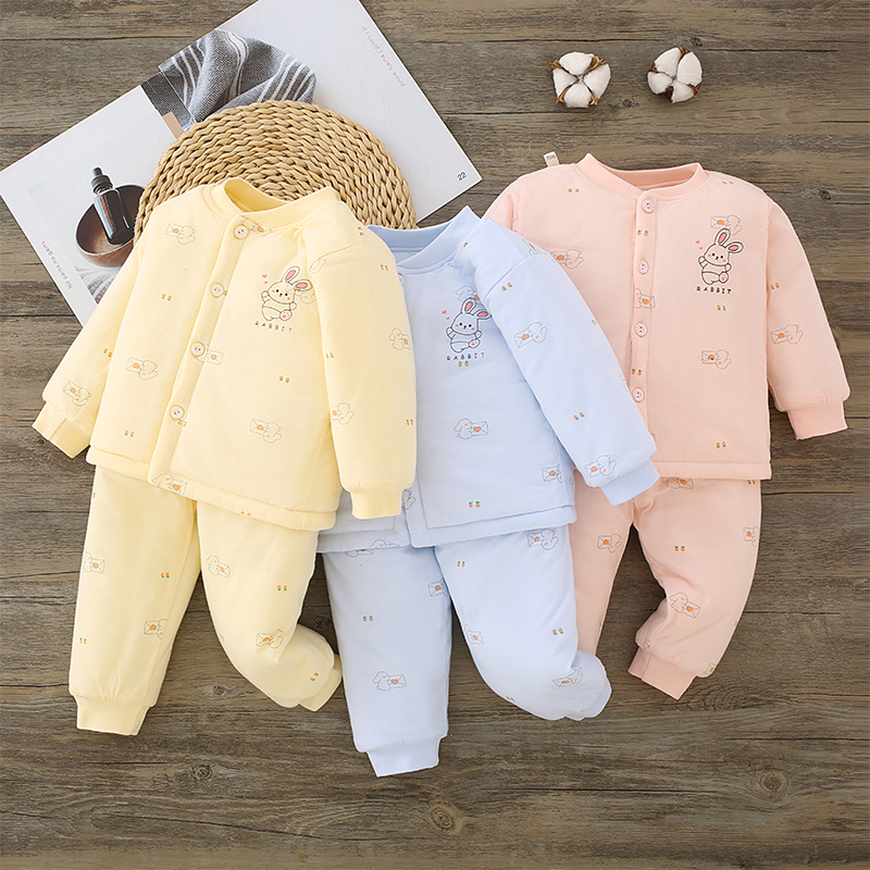 新生儿童中厚保暖衣纯棉秋冬季套装婴幼儿衣中厚夹棉分体婴儿衣服
