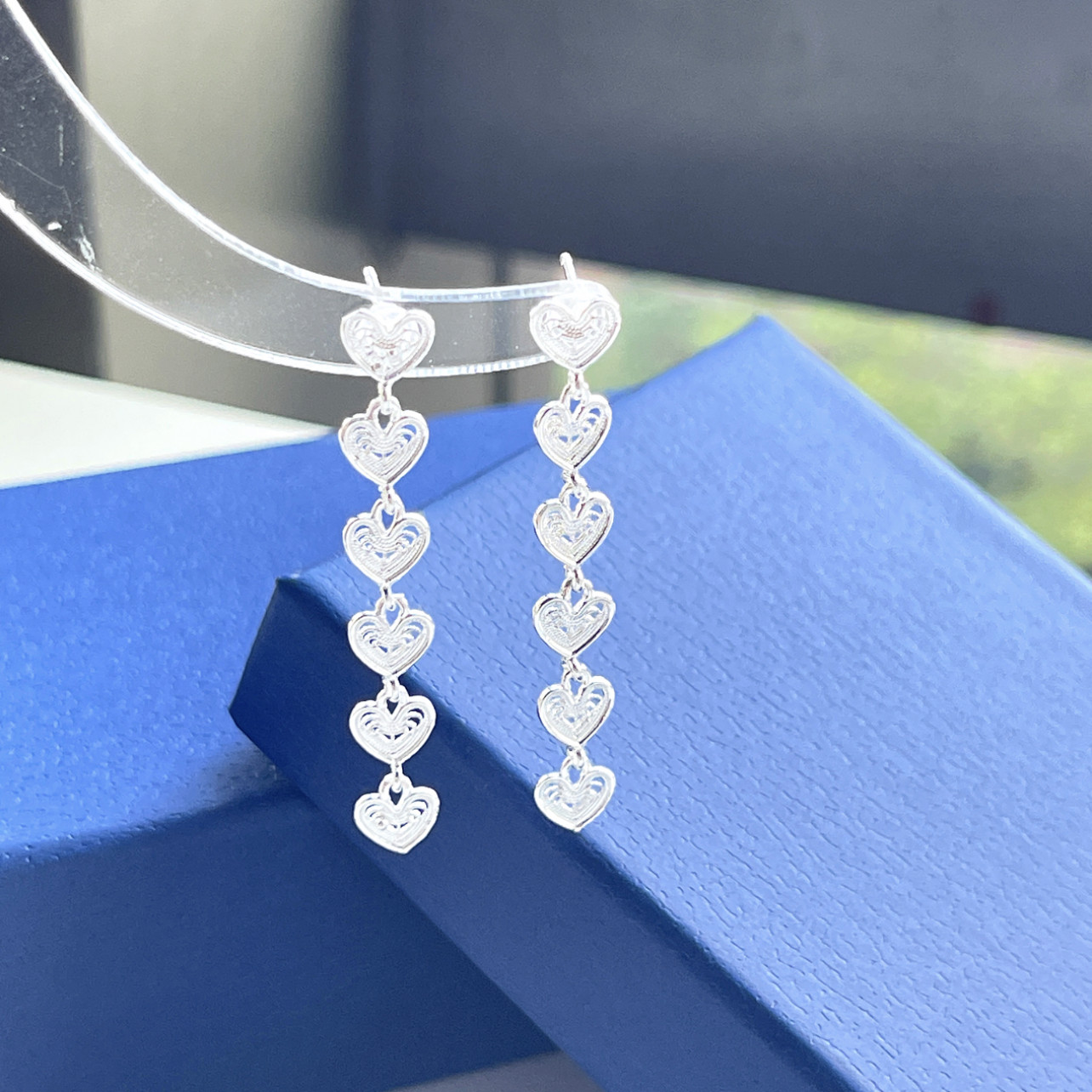 足银耳饰 足银花丝心连心耳钉简约轻奢百搭个性设计感