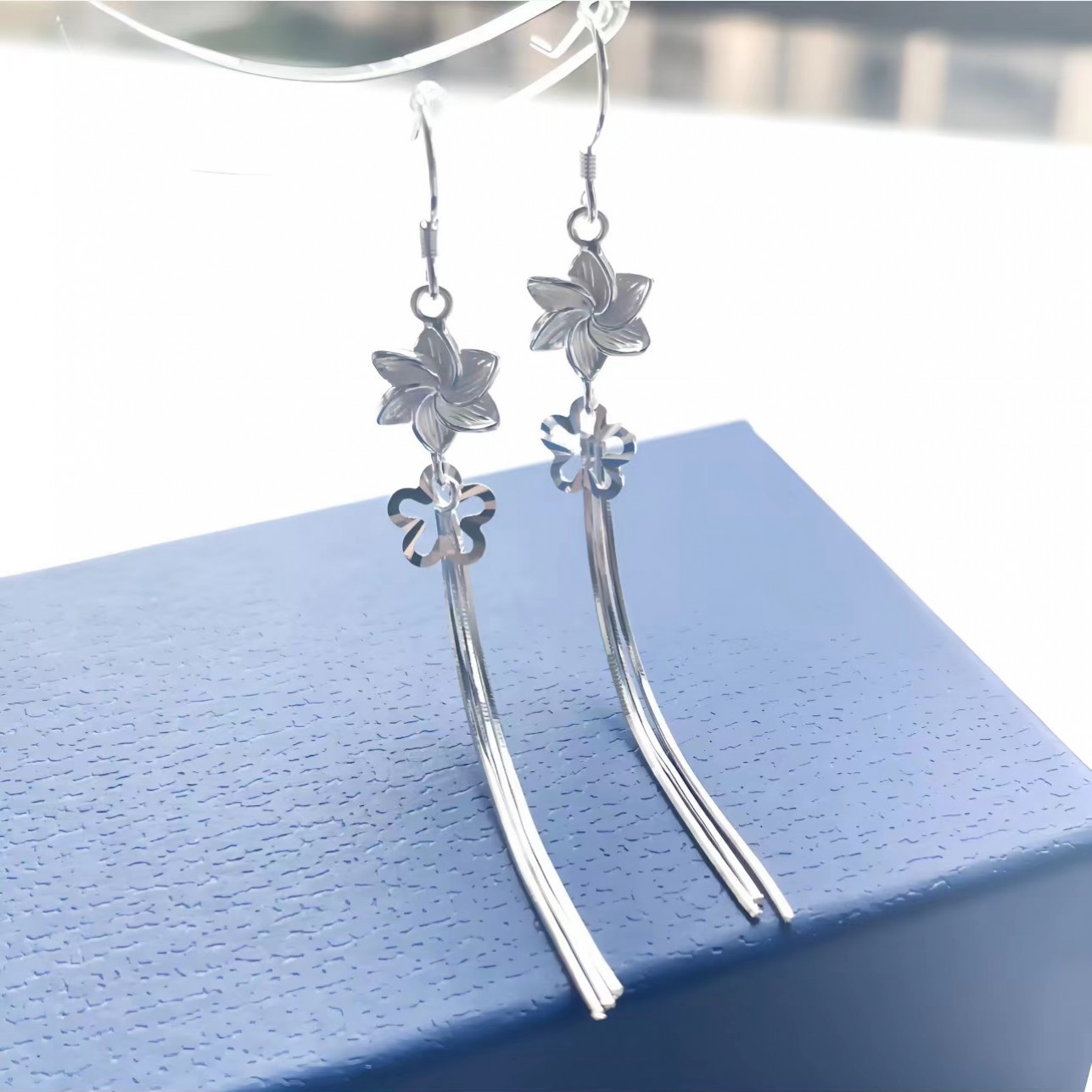 足银耳饰 风车花耳钩长款清新超仙个性520礼物轻奢纯银