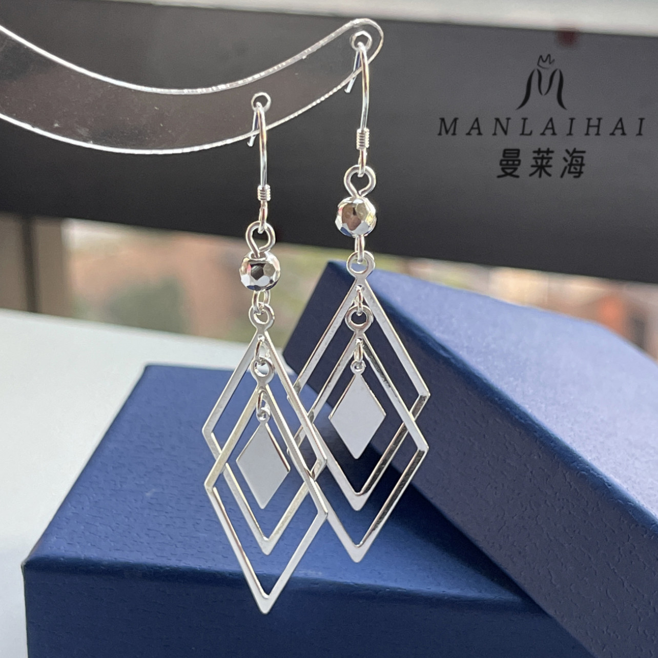 足银耳饰 菱形耳环耳钩气质轻奢简约个性ins手工防过敏韩版网红