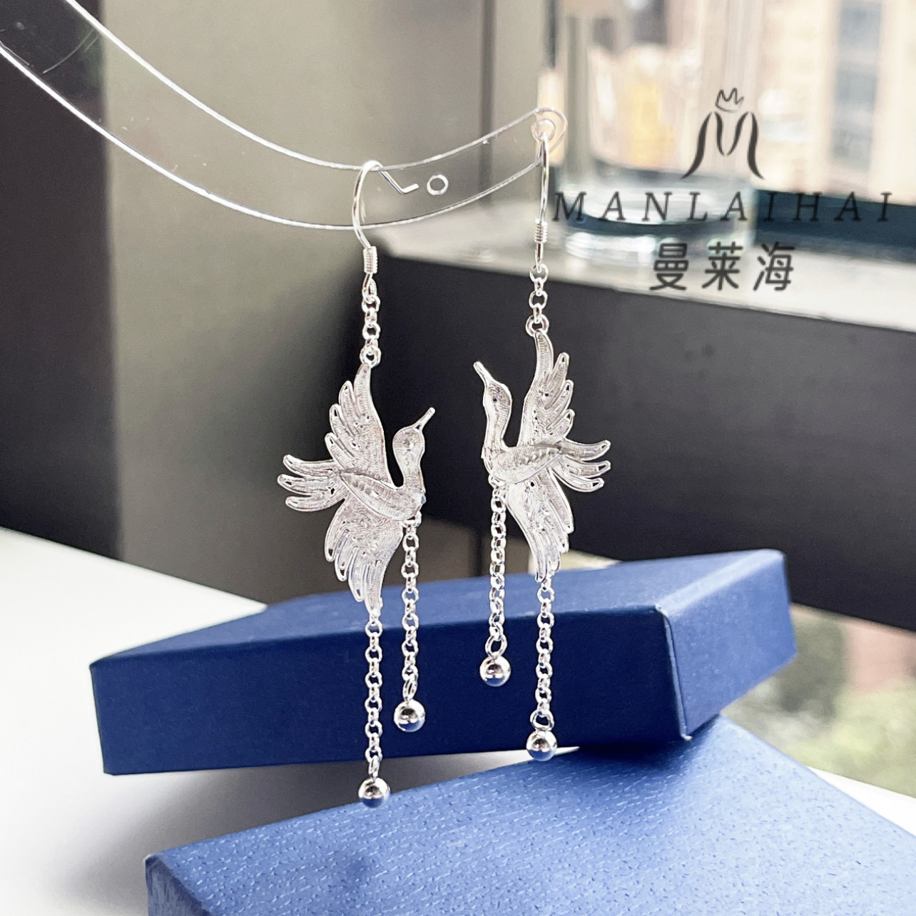 足银耳饰 花丝青鸾鸟耳环长款耳坠民族风气质ins个性百搭超