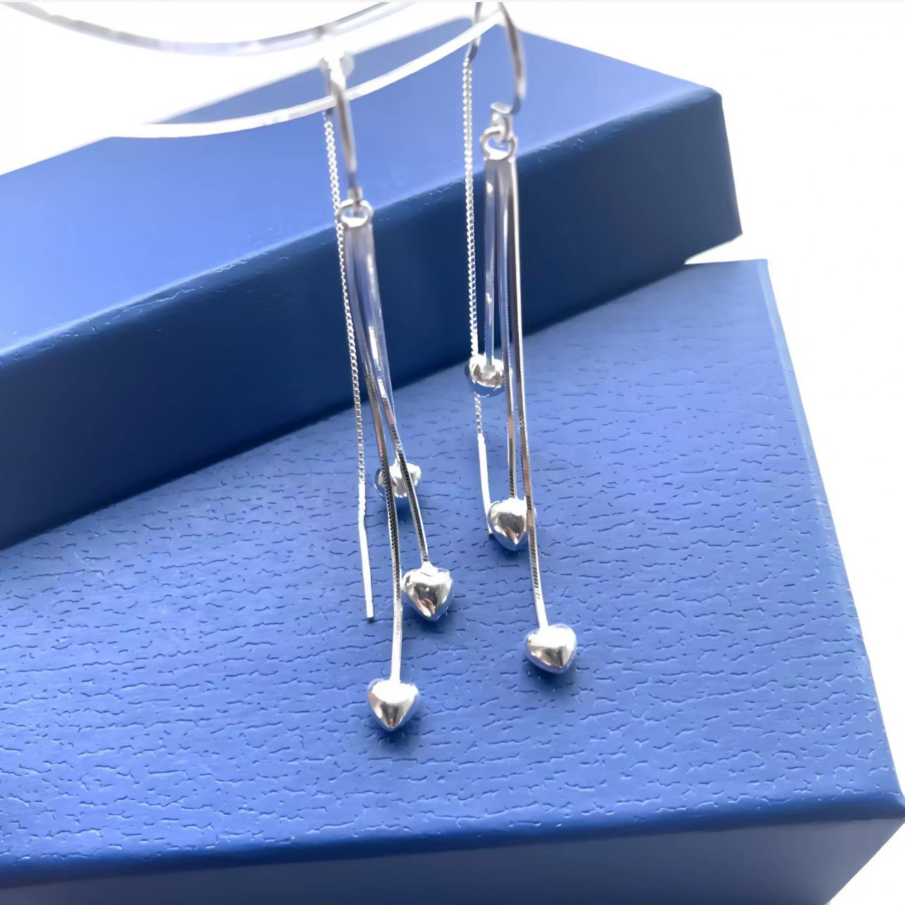 足银耳饰 爱心流苏防丢耳钩素款气质精美耳吊轻奢520礼物手工女