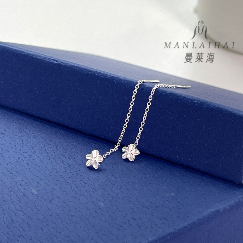 足银耳饰 五瓣花纯银耳线养耳洞百搭轻奢小清新精致韩