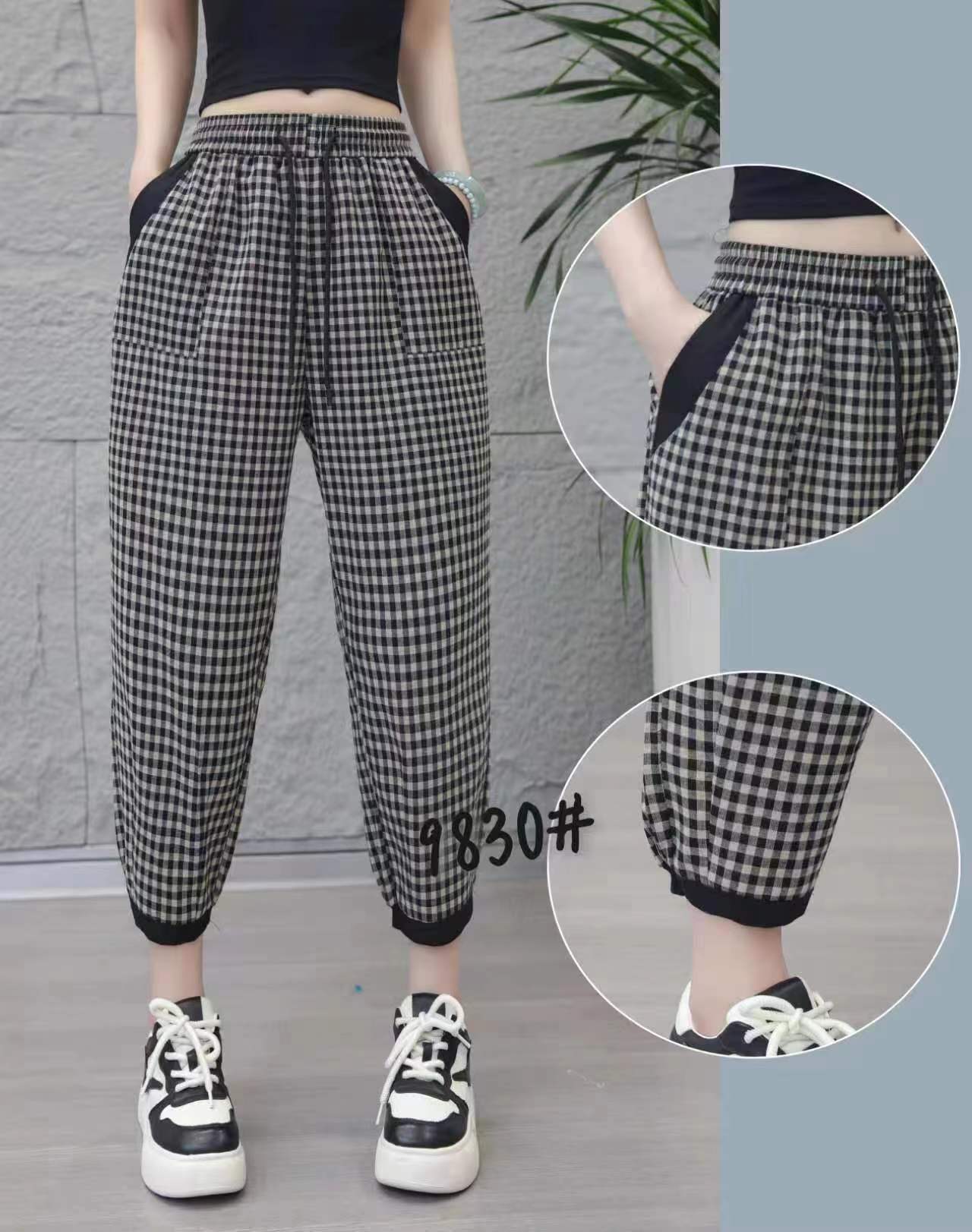 9830千鸟格休闲裤