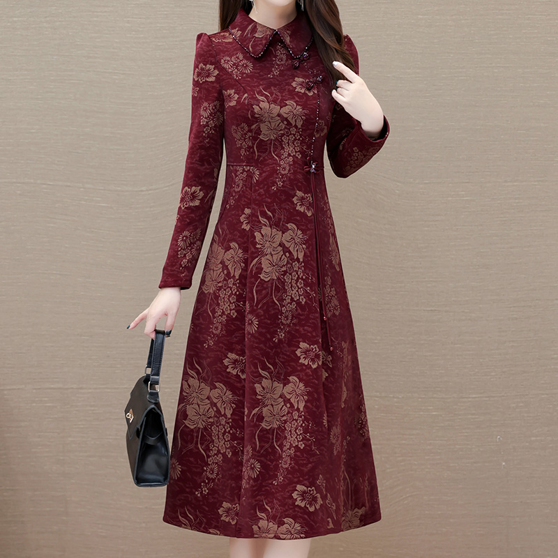 2024秋季新款妈妈中式改良裙子中国风旗袍立领气质显瘦洋气时尚23