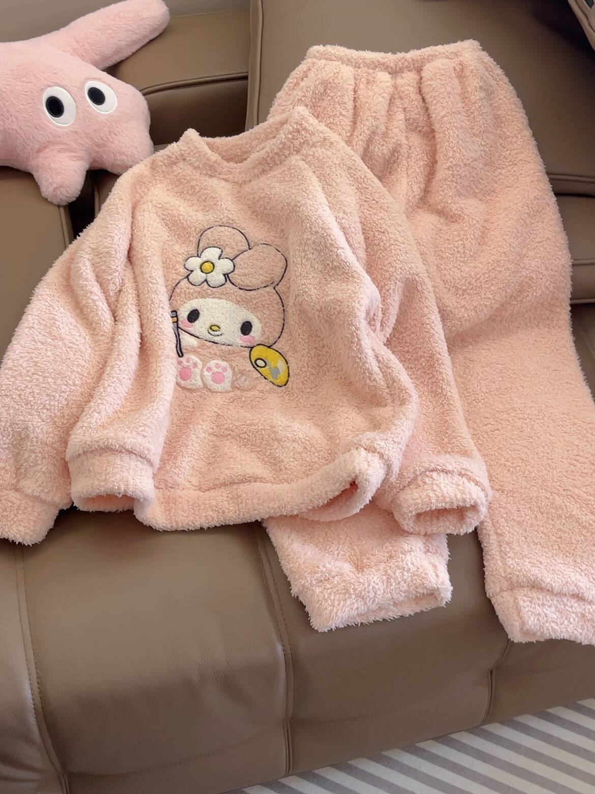 少女可爱美乐蒂睡衣秋冬季新款米粒绒加绒加厚圆领休闲长袖家居服