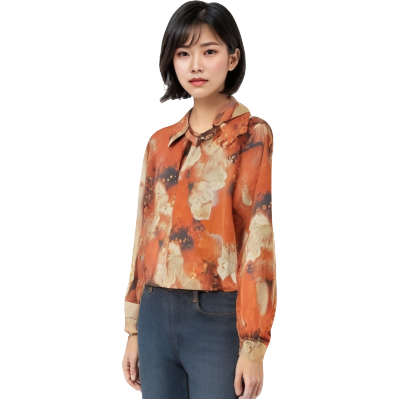 新款夏季衬衣长袖长袖百搭女士宽松宽松印花印花春夏衬衫碎花