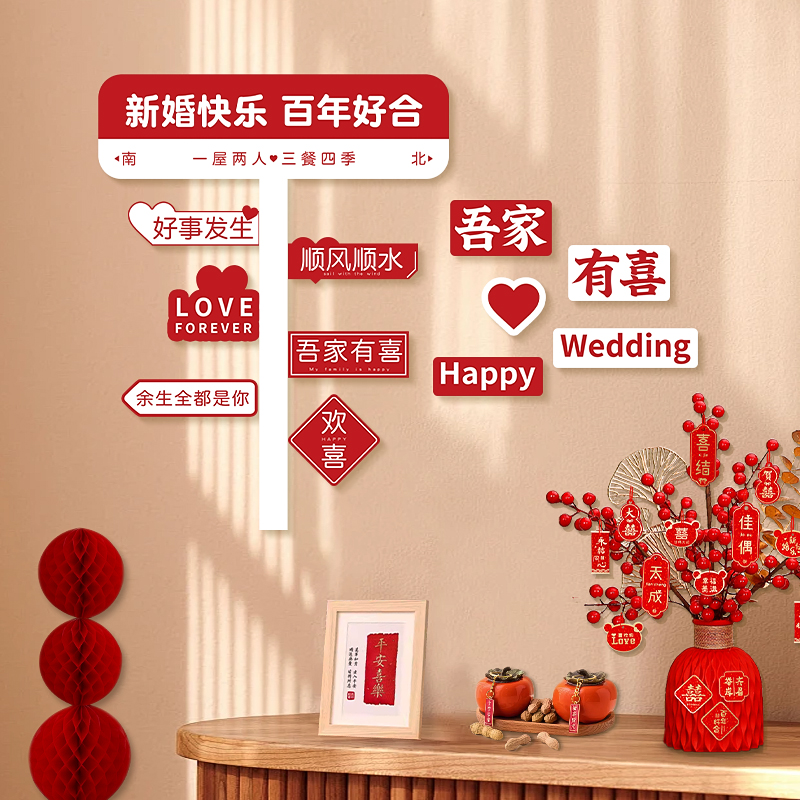 婚房布置套装结婚客厅装饰男女方新加我家有喜kt板背景墙结婚用品