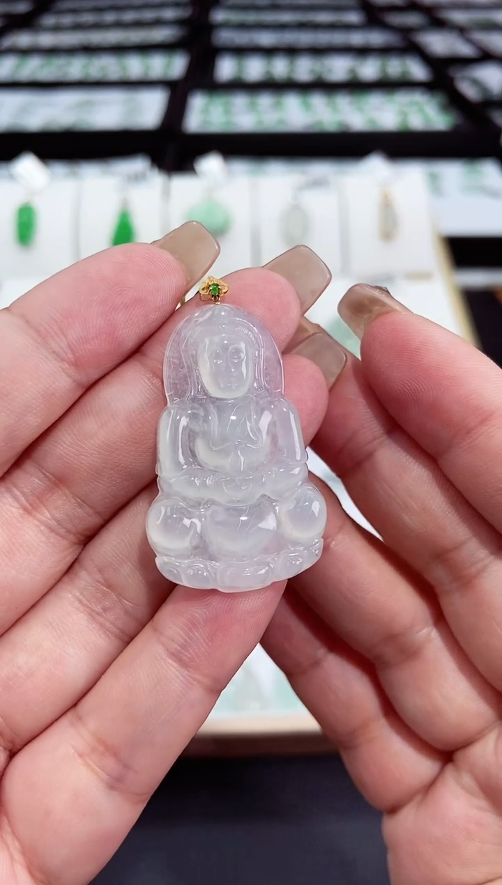 【闪购商品】翡翠颈饰18K金镶嵌观音多人@@CMT1240-1