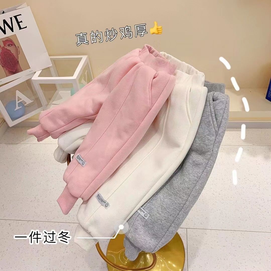 儿童棉裤冬季加绒加厚男女宝宝保暖一条过冬女童洋气束脚运动卫裤