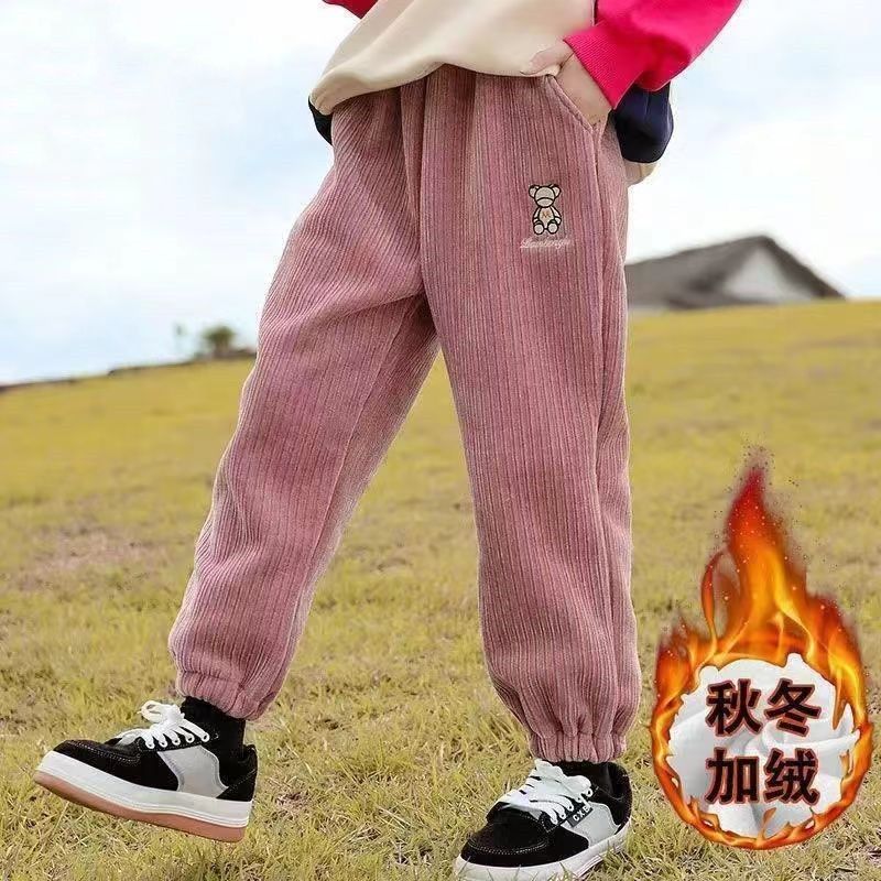 女童灯芯绒裤子儿童秋冬新款加绒加厚外穿长裤冬款休闲裤2023新瑜