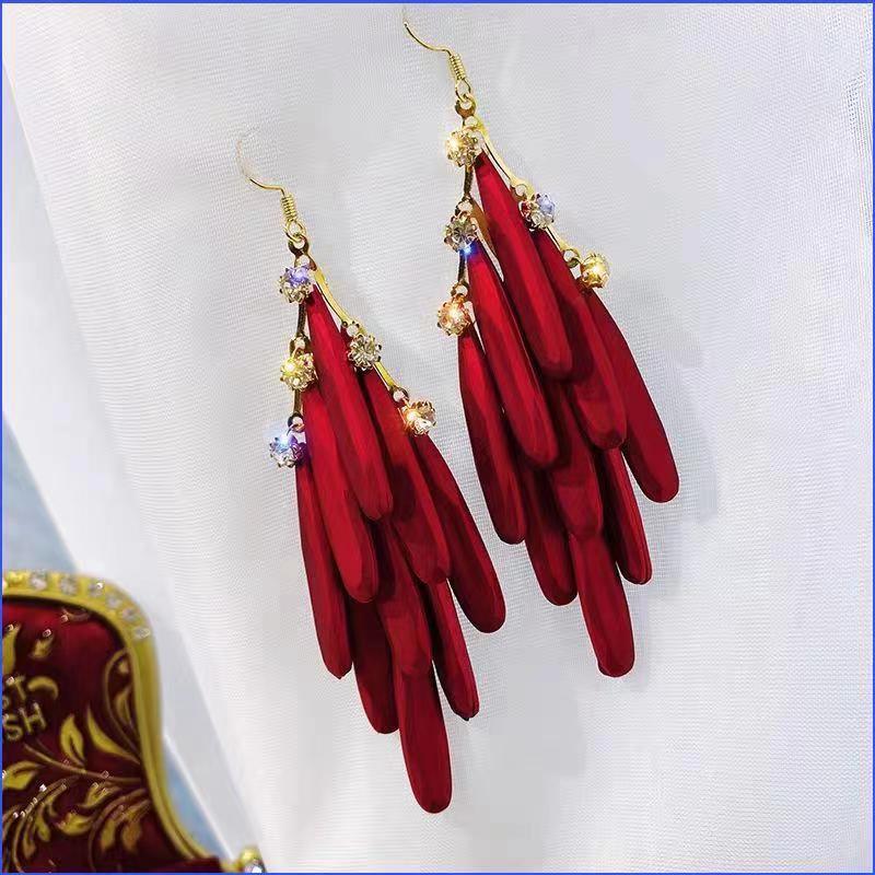 铜合金亚克力耳饰 奢华大气网红多层吊坠流苏耳勾