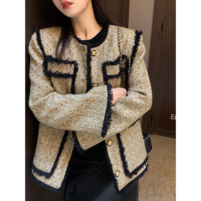 【半暖焦糖】RARE ME 23秋冬新款高级时髦小香风粗花呢毛边外套女