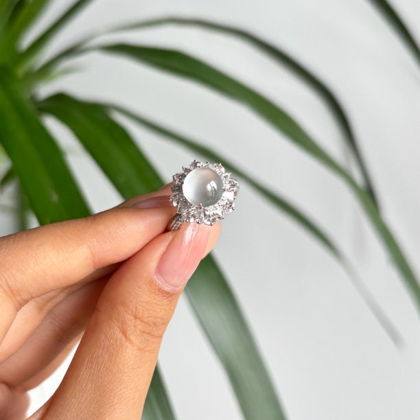 天然翡翠正圆蛋面戒指精致时尚大气