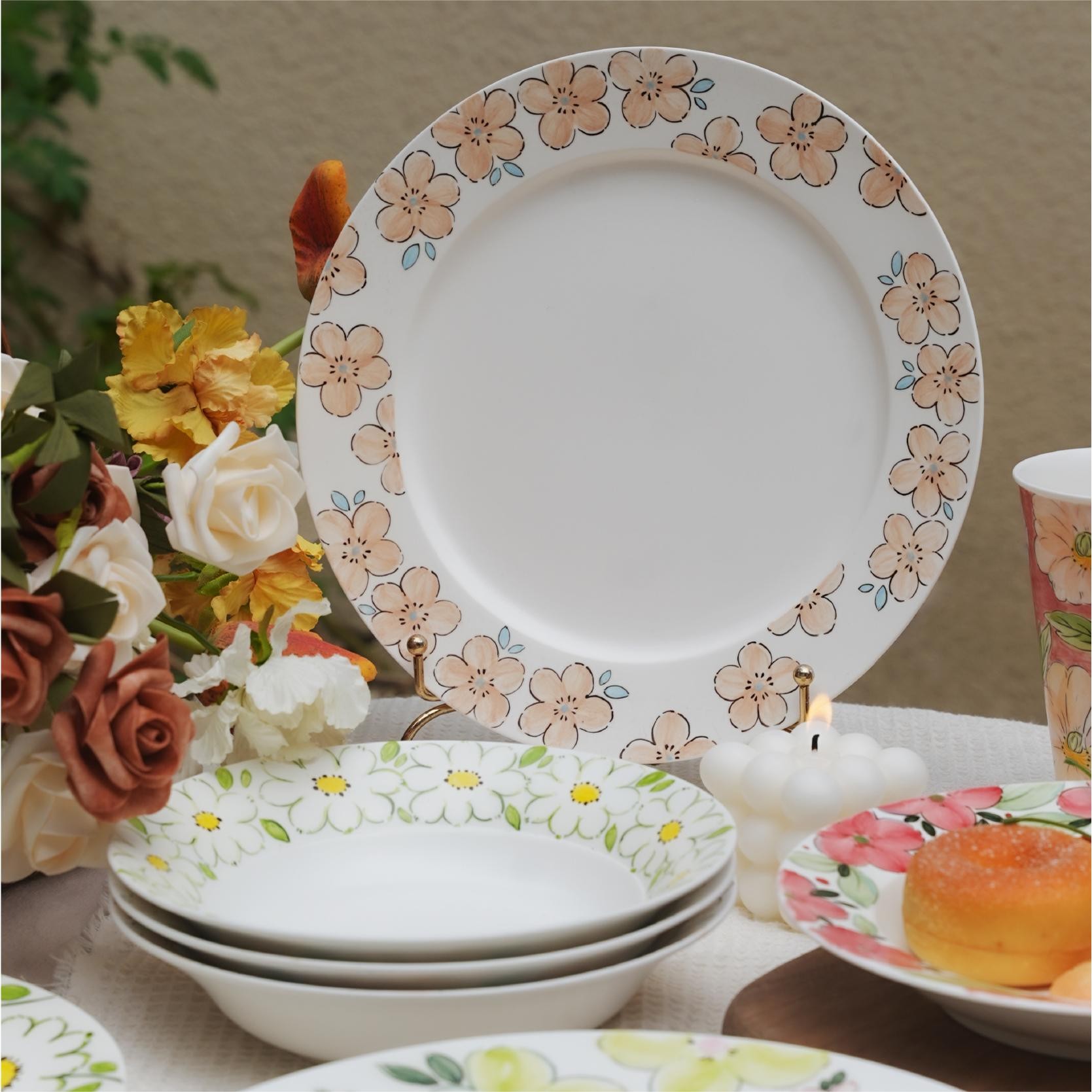 【大有日食器-六只陶手作】简约植物花卉可爱手作餐具 餐盘浅盘