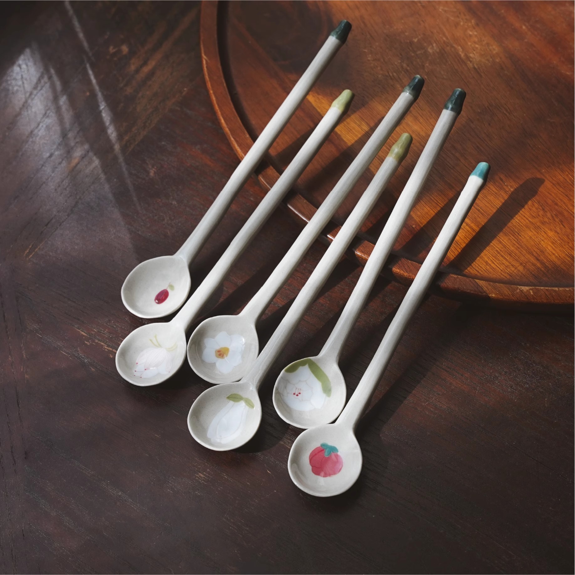 【大有日食器-十二花神】创意手绘釉下彩牡丹花卉 餐具饭勺调羹