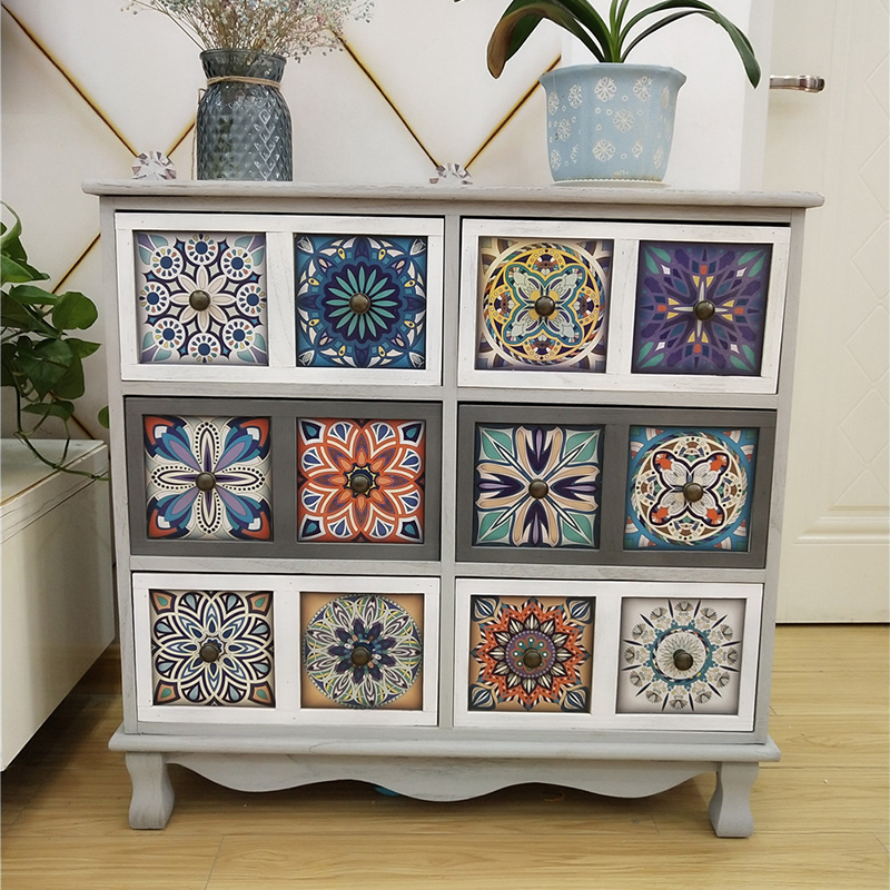 美式复古客厅家用收纳柜储物柜简易边几斗柜彩绘储物柜子抽屉式