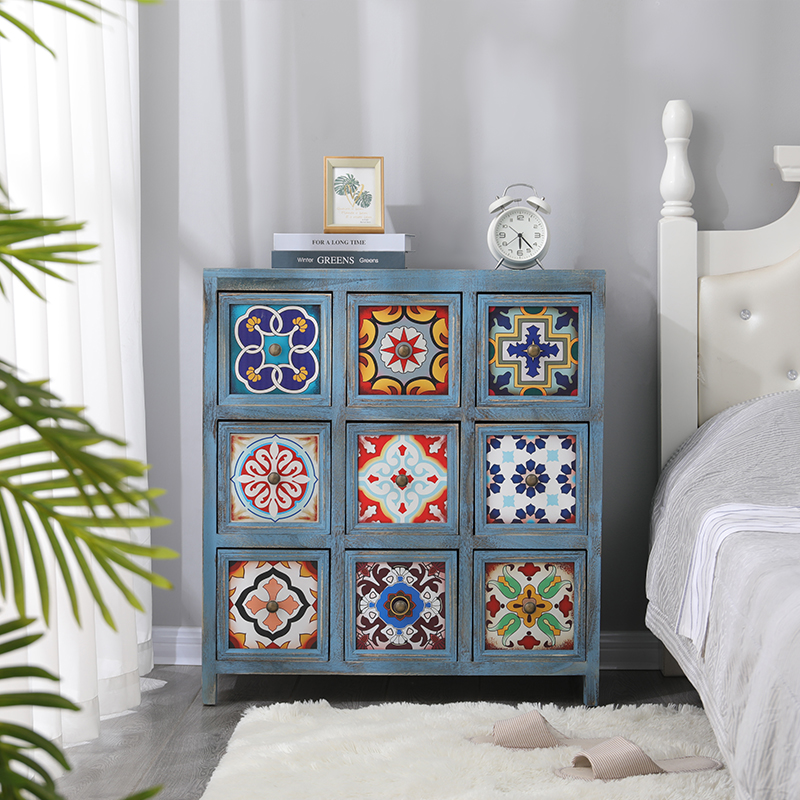 九斗柜小斗柜美式客厅家用收纳柜木质美式卧室实木抽屉式储物柜