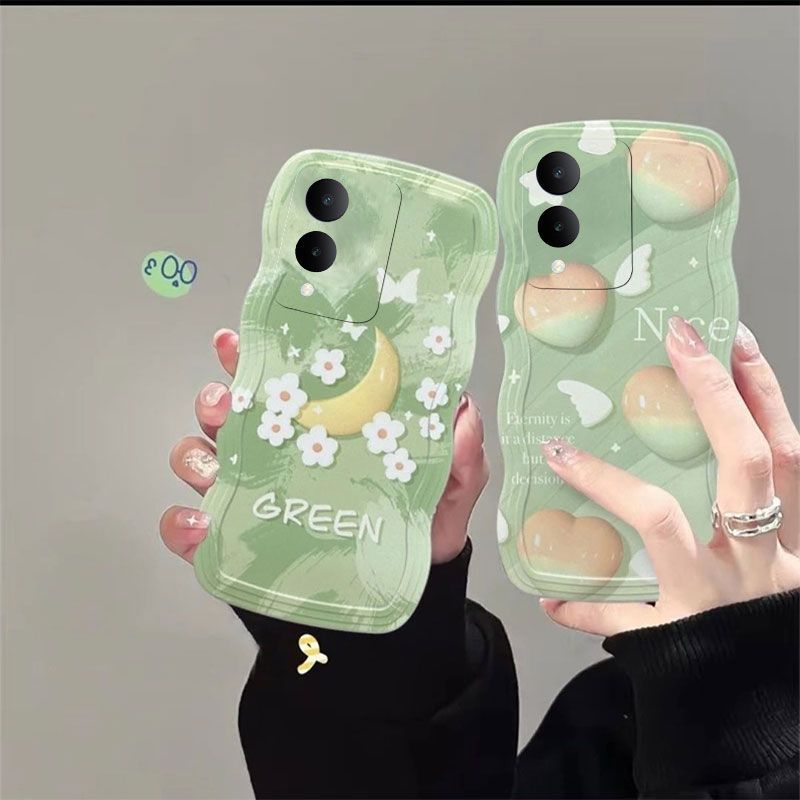 vivo Y36波浪边手机壳时尚亮面油画花朵全包摄像头耐脏防摔保护套