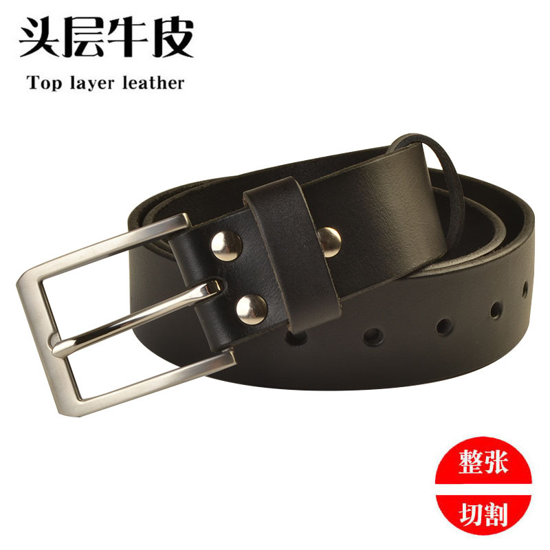 益辉头层牛皮腰带不锈钢D扣针扣经典男款时尚商务百搭休闲光面