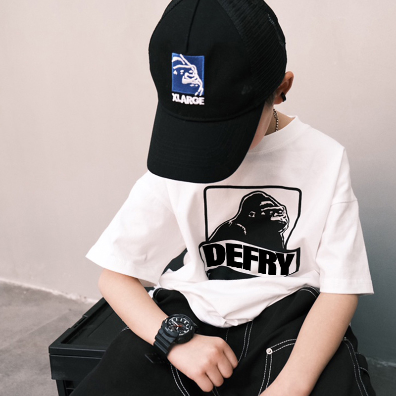 贝尔熊男童短袖T恤纯棉夏季新款中大童韩系卡通儿童宽松体恤