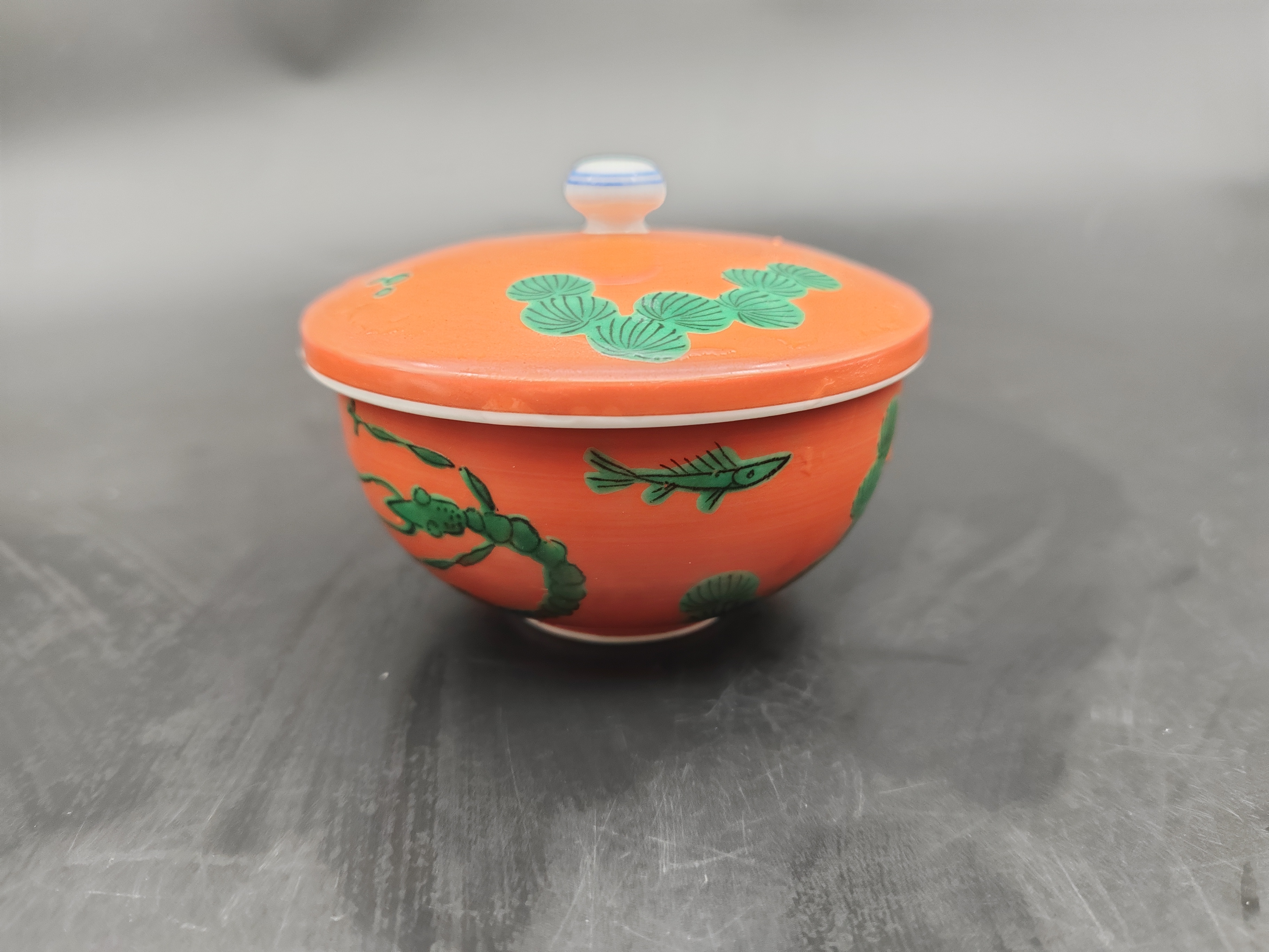 橘吉珐琅彩彩绘全手工描金手绘鱼虾盖杯01/100-1wj陶瓷