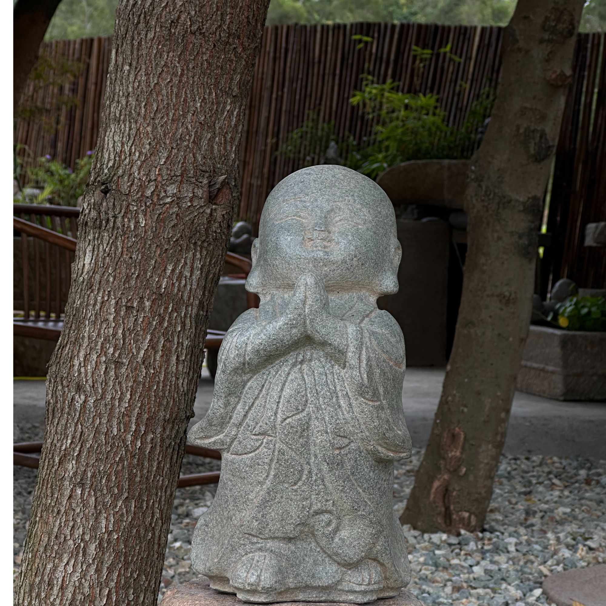 合十沙弥 石头禅意小和尚摆件 庭院造景装饰摆件