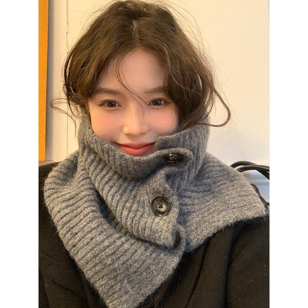 小红书同款针织套头围脖高领加厚保暖纽扣围巾秋冬纯色护颈假领子