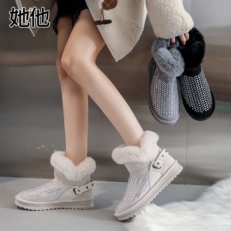 【万达专柜清仓】雪地靴女2024新款冬季加绒加厚保暖东北防滑软底大