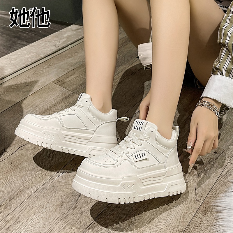 【万达专柜清仓】奶油鞋黑白鞋女鞋小白鞋板鞋百搭厚底高帮鞋运动鞋
