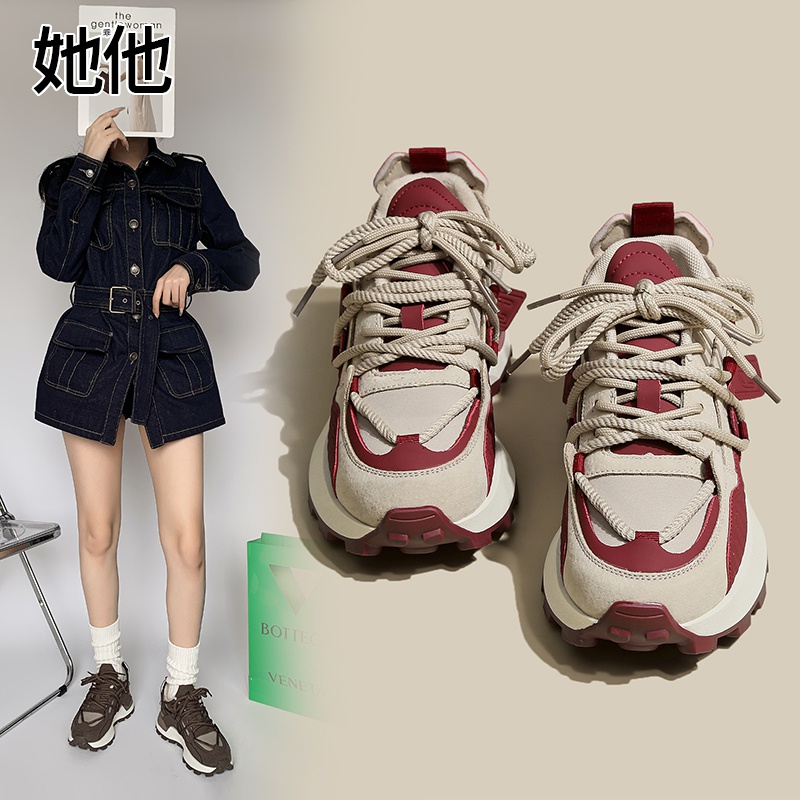 【万达专柜清仓】时尚爆款阿甘鞋女2024年秋季新款网红超火厚底增高