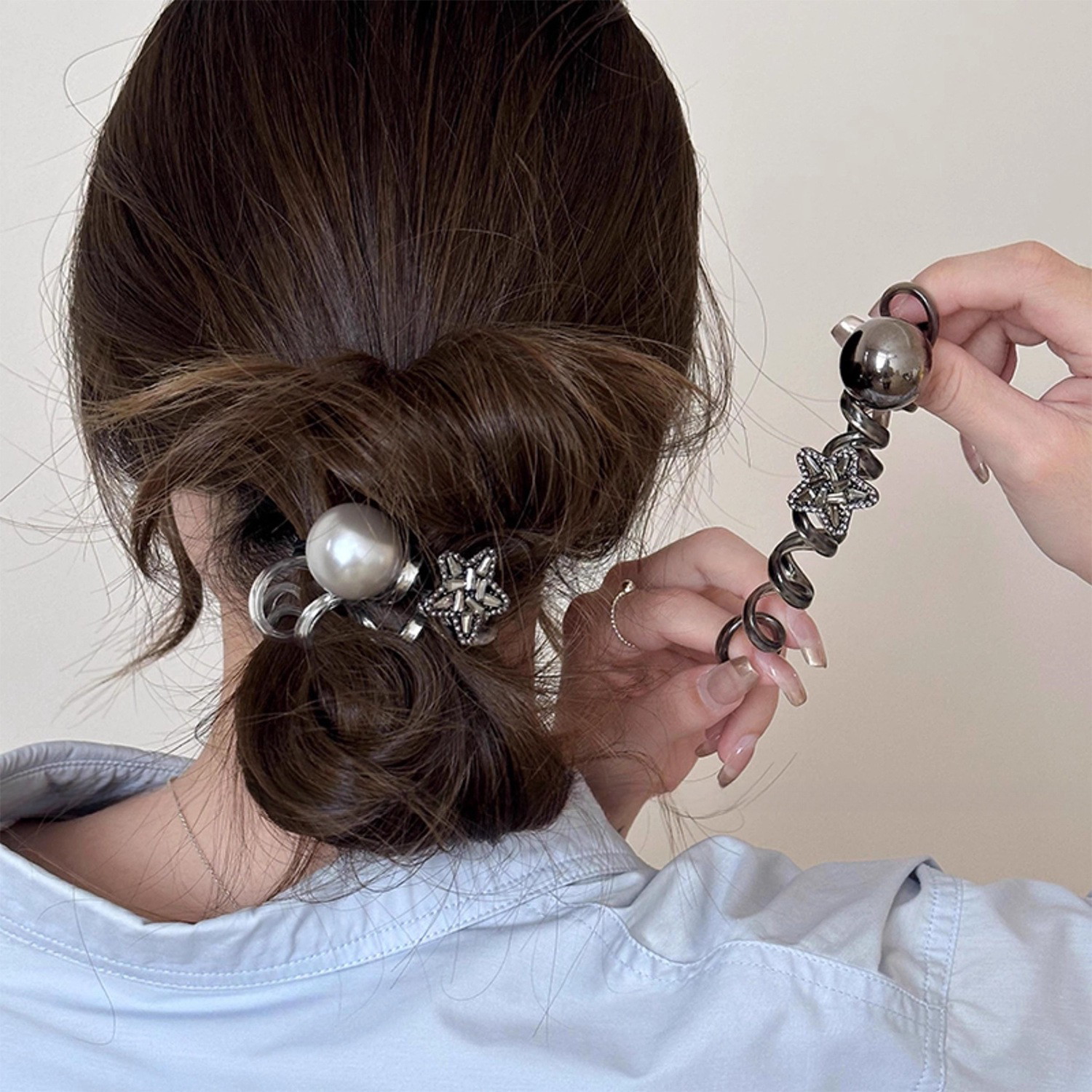 水钻星星珍珠电话线发圈头绳女2024新款高端扎头发皮筋高级感头饰