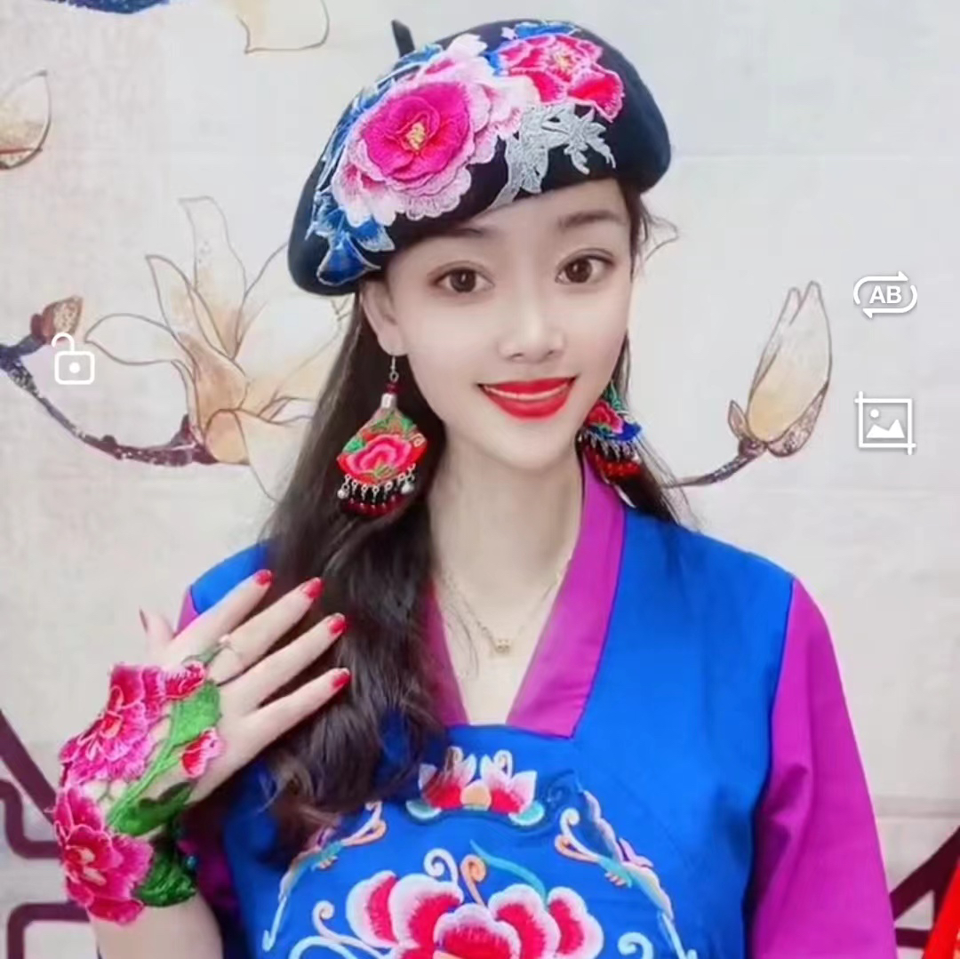 刺绣秋冬文艺帽子女保暖贝雷帽民族风情贝雷帽女士古风绣花帽 