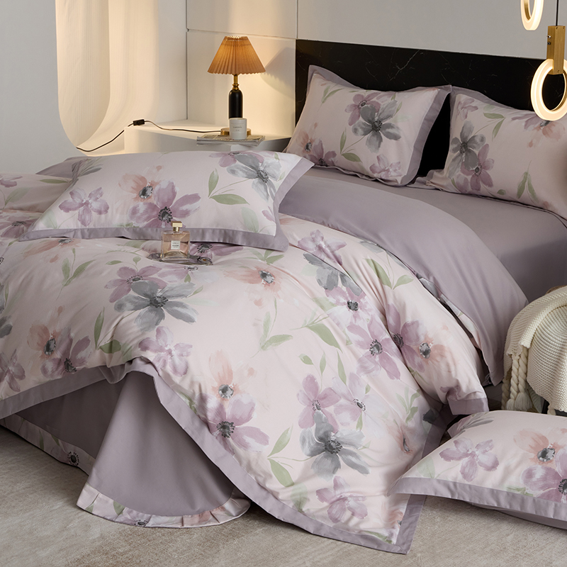 新款高端轻奢宽边印花全棉四件套超柔宽边磨毛四件套 100 纯 棉