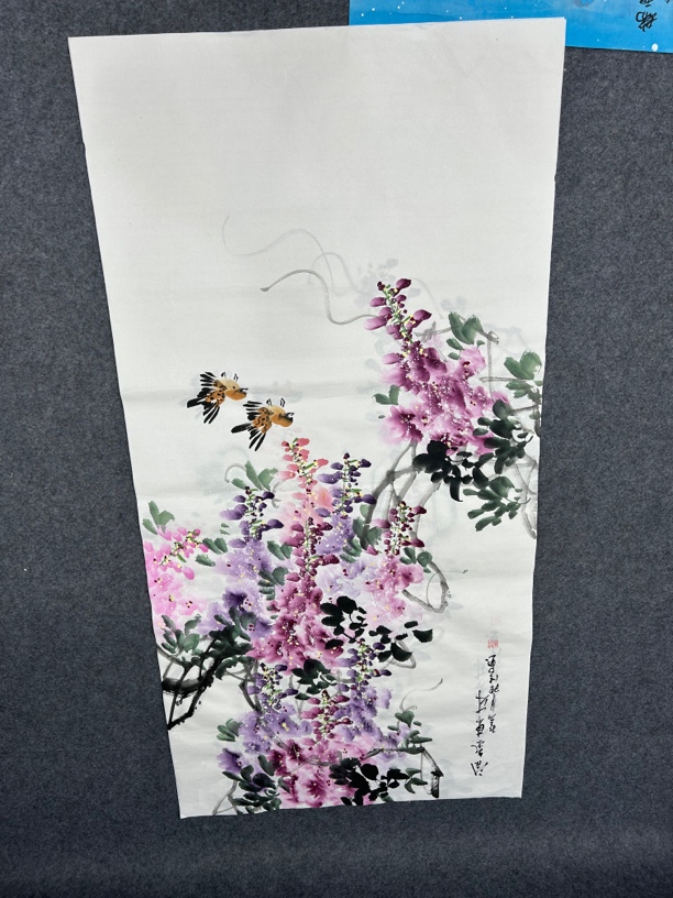 紫气东来，4尺手绘花鸟
