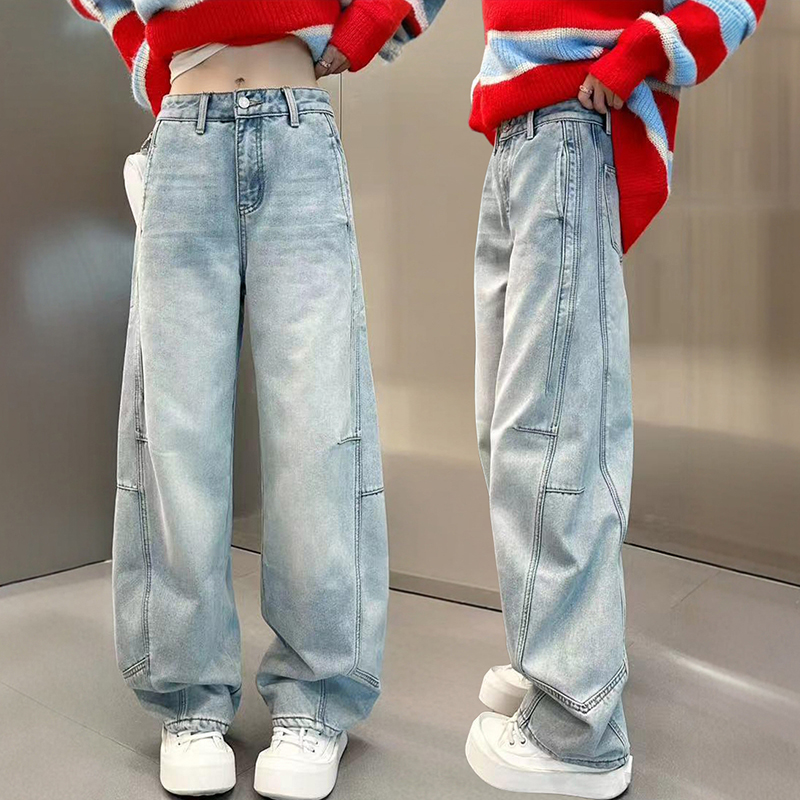 Aimeerosa/艾洛莎2025秋季新款显瘦窄版高腰阔腿牛仔裤女洋气百搭