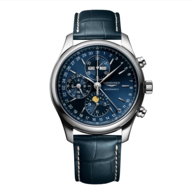 99新 Longines/浪琴 浪琴名匠男士腕表42mm/蓝盘/计时/全套