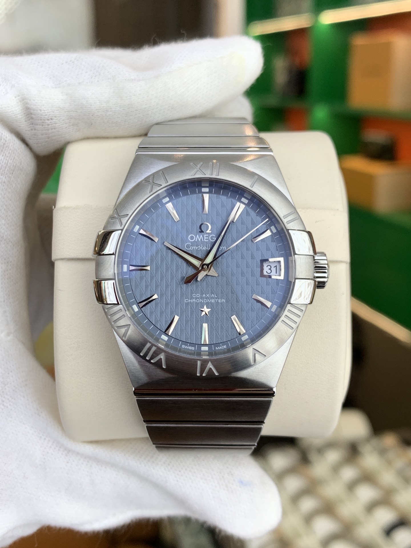 99新 Omega/欧米茄 星座系列/男表/38mm/蓝盘/全钢/机械