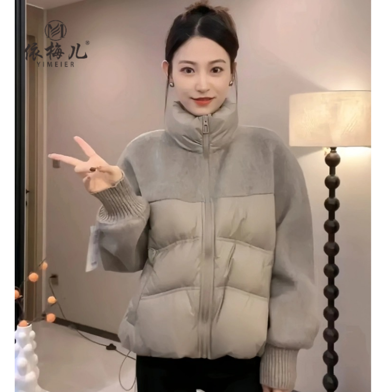 时尚休闲棉服女士秋冬新款撞色拼接棉衣外套小个子洋气保暖面包服