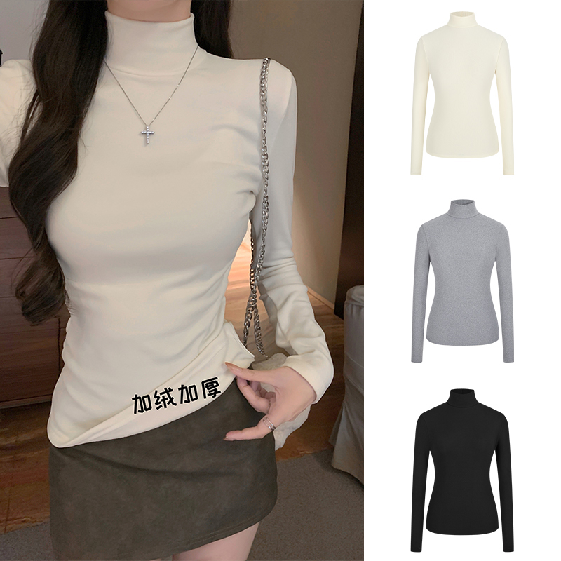 Moses Queen/魔西女王加绒加厚半高领修身打底衫掐腰显瘦正肩上衣