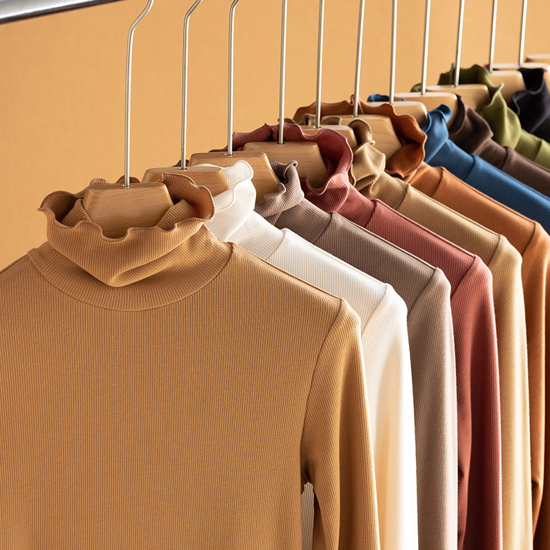 花边堆堆领 长袖打底衫女内搭 秋冬加厚保暖磨毛螺纹T恤 阿狸格格