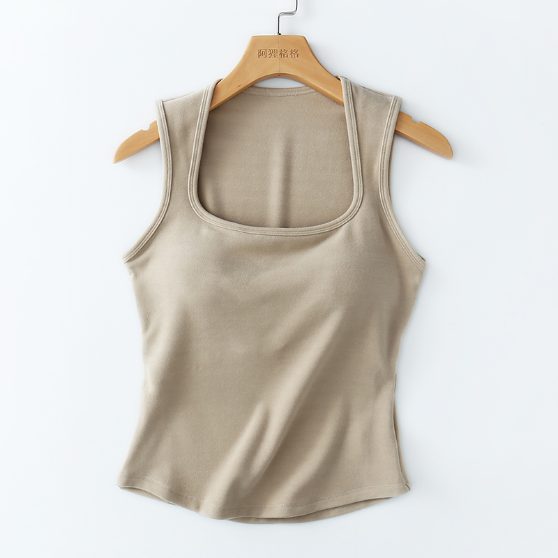 秋季厚款德绒磨毛 宽肩带大领口背心女 带胸垫免穿文胸 阿狸格格