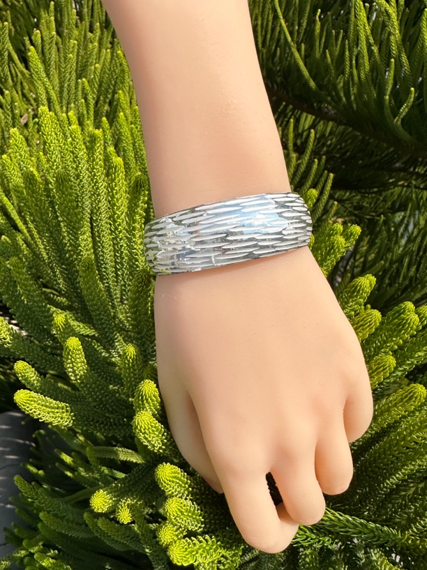 足银手镯 足银999原创设计手工款横纹女款简约时尚纯银手镯