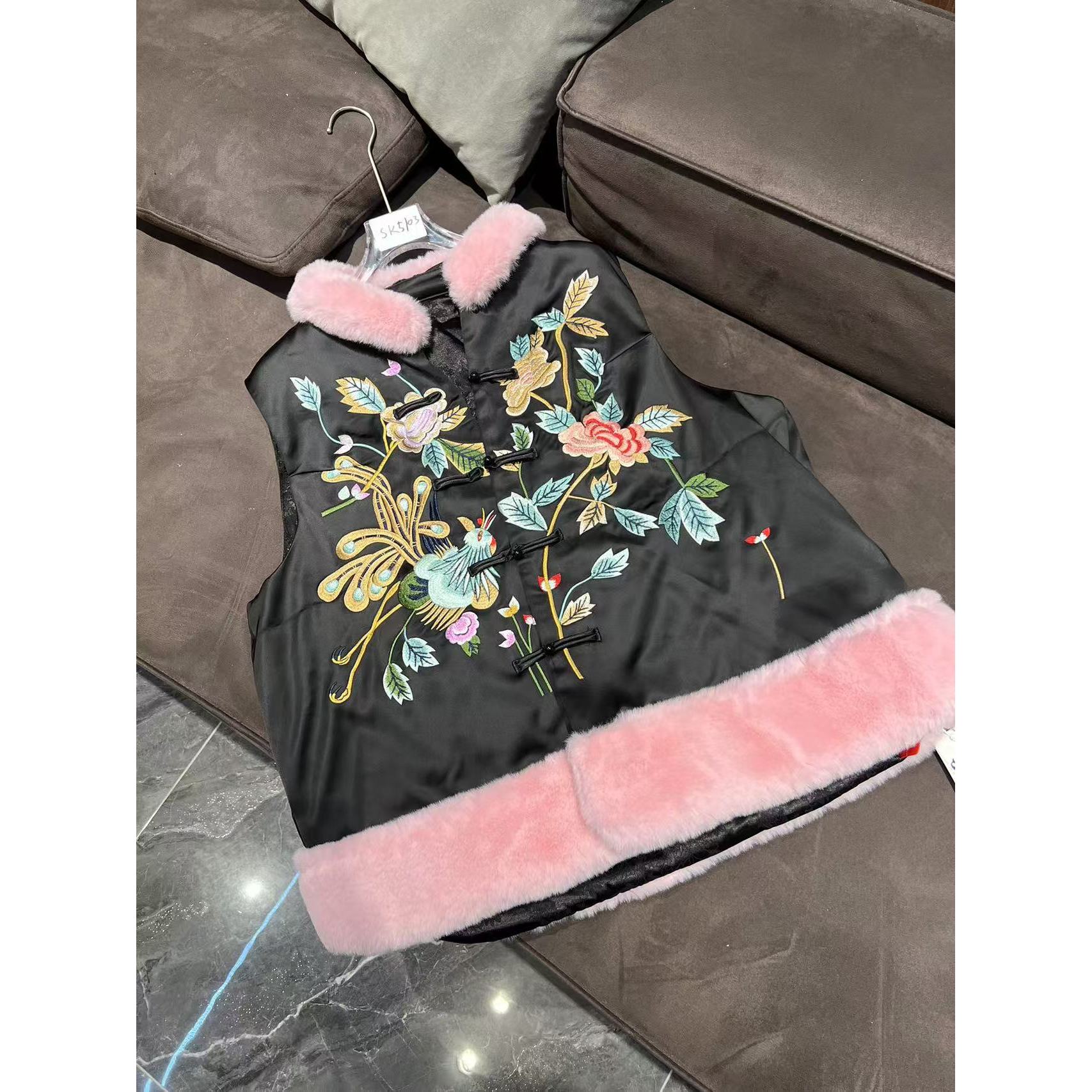 重工刺绣毛毛新中式国风百搭加厚棉马甲3166